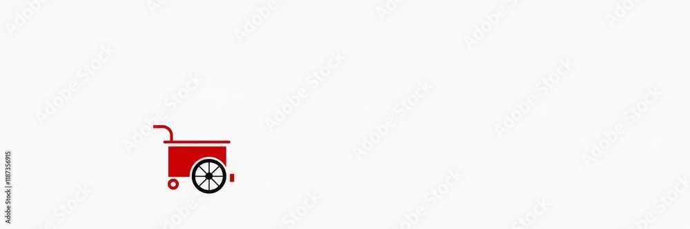 Minimalist wheelchair icon in red against white background with copy space Minimalist wheelchair icon in red against white background with copy space