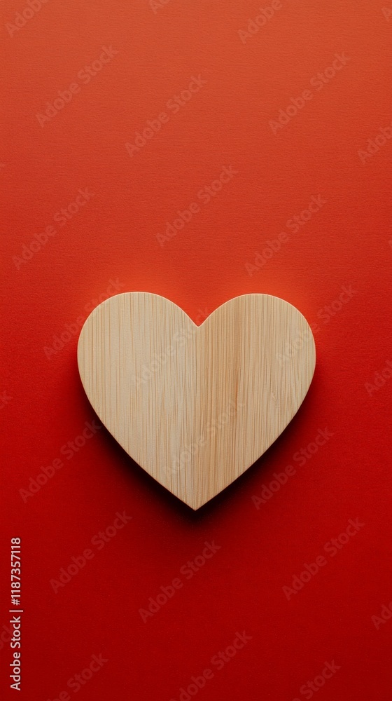 Light wooden heart resting on vibrant red background, symbolizing love and affection, ideal for valentine's day, mother's day, or any celebration of romance Light wooden heart resting on vibrant red background, symbolizing love and affection, ideal for valentine's day, mother's day, or any celebration of romance