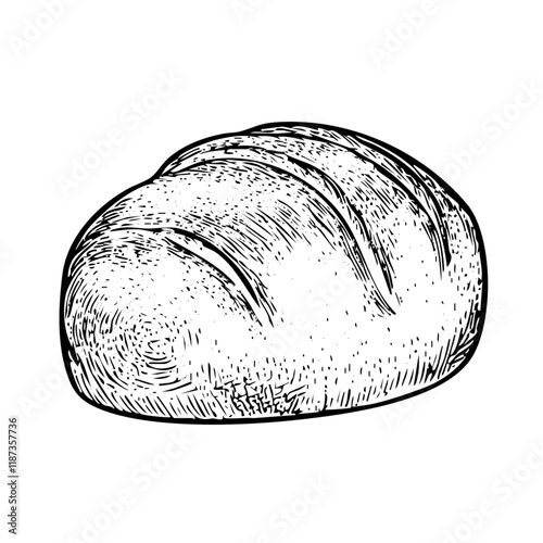Loaf of bread vector illustration in a hand-drawn style. Rustic cartoon design of fresh bread with a crust, isolated on a white background