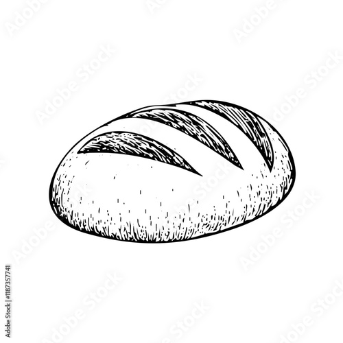 Loaf of bread vector illustration in a hand-drawn style. Rustic cartoon design of fresh bread with a crust, isolated on a white background