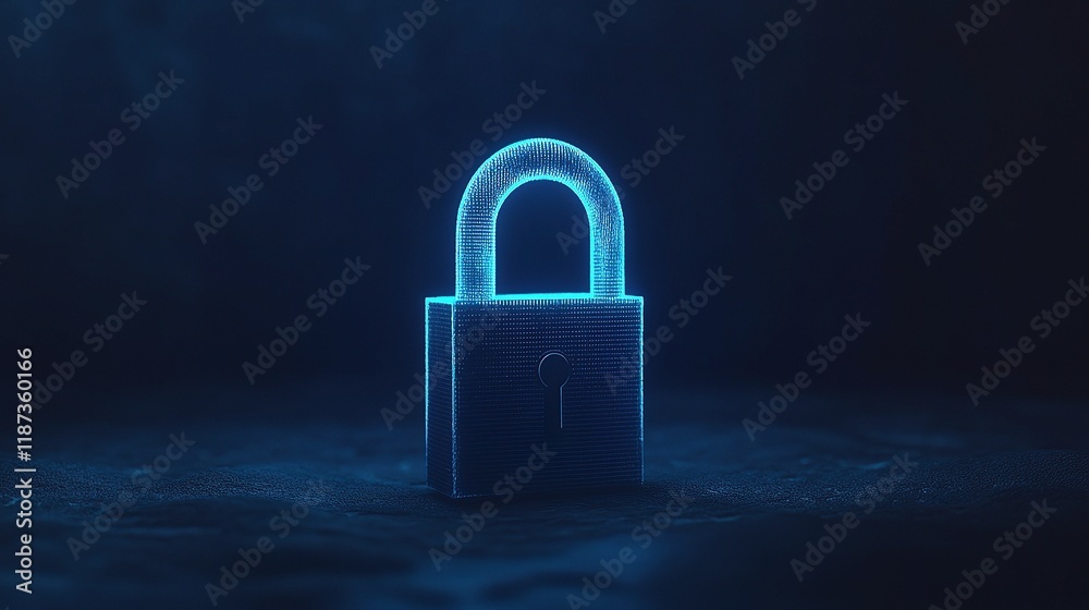 Fototapeta premium Glowing Blue 3D Digital Padlock Symbol with Futuristic Lines