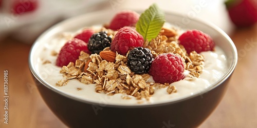 Wallpaper Mural delicious bowl of oatmeal with fruit and nuts Torontodigital.ca