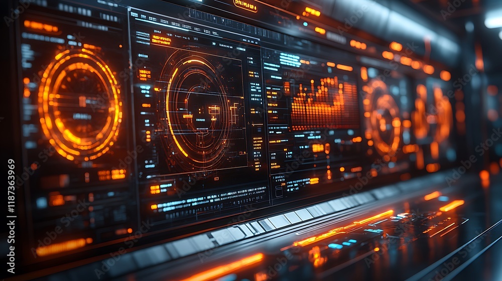 Obraz premium Cutting-edge financial dashboard with glowing data visualizations photos