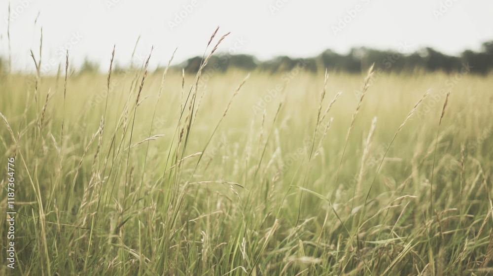 Obraz premium Tall grass field in soft light, showing texture and depth.