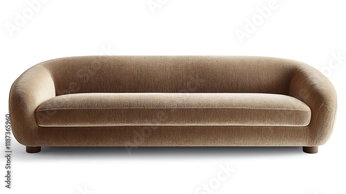 Modern sofa in soft taupe with a low-profile design and plush fabric finish 