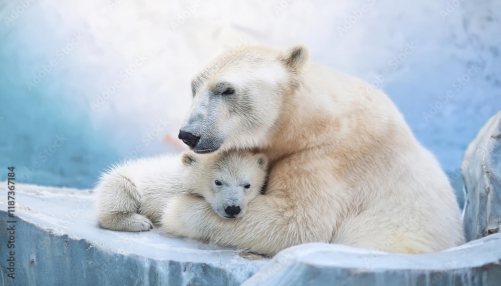 Heartwarming Arctic Love: Polar Bear Mother and Cub Cuddle Heartwarming Arctic Love: Polar Bear Mother and Cub Cuddle