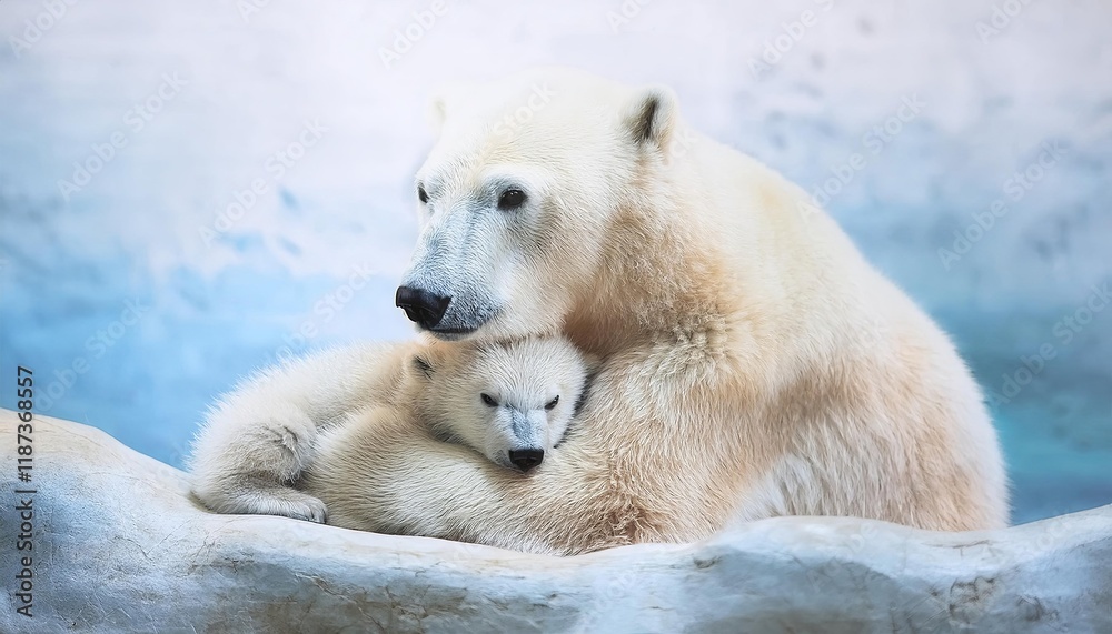 Heartwarming Arctic Love: Polar Bear Mother and Cub Cuddle Heartwarming Arctic Love: Polar Bear Mother and Cub Cuddle