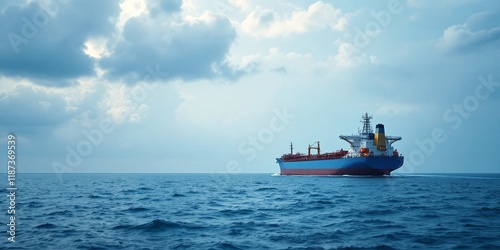 Wallpaper Mural Large cargo ship sailing in vast blue ocean under cloudy sky. Commercial freight vessel on sea. Maritime transportation and global trade concept. Seascape with copy space Torontodigital.ca