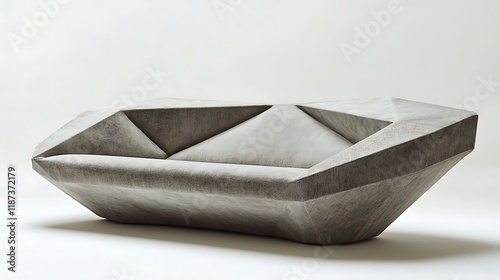 Modern sofa with a clean, angular shape and a neutral color palette 