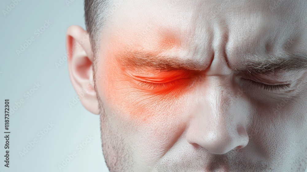 Naklejka premium Portrait of a man experiencing intense pain in the eye area