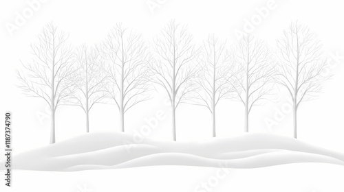 White trees on a snowy landscape scene. Snowbound. Illustration photo