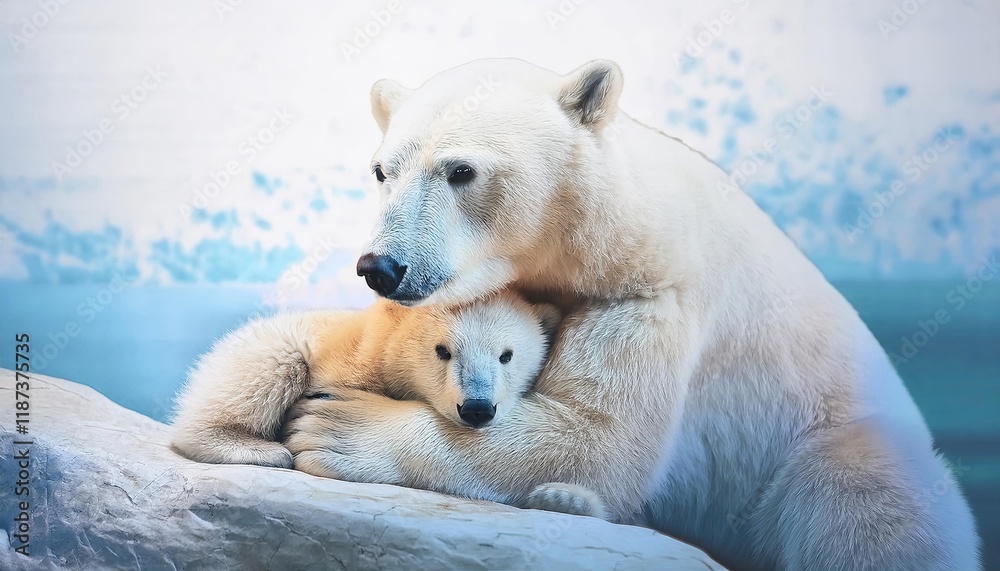 Heartwarming Arctic Love: Polar Bear Mother and Cub Cuddle Heartwarming Arctic Love: Polar Bear Mother and Cub Cuddle
