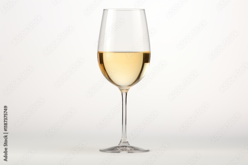 Elegant glass of white wine with a clear background showcasing its golden hue Elegant glass of white wine with a clear background showcasing its golden hue