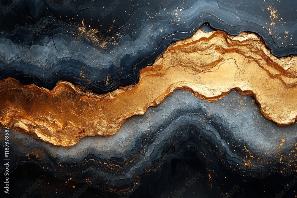 Obraz premium Abstract Marble Design in Gold, Black, and Silver for Brochure