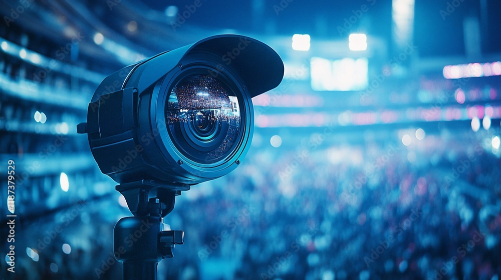 Security camera overlooking stadium crowd.