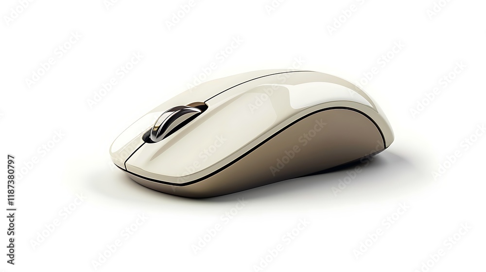 A wireless computer mouse with a scroll wheel isolated on white background A wireless computer mouse with a scroll wheel isolated on white background