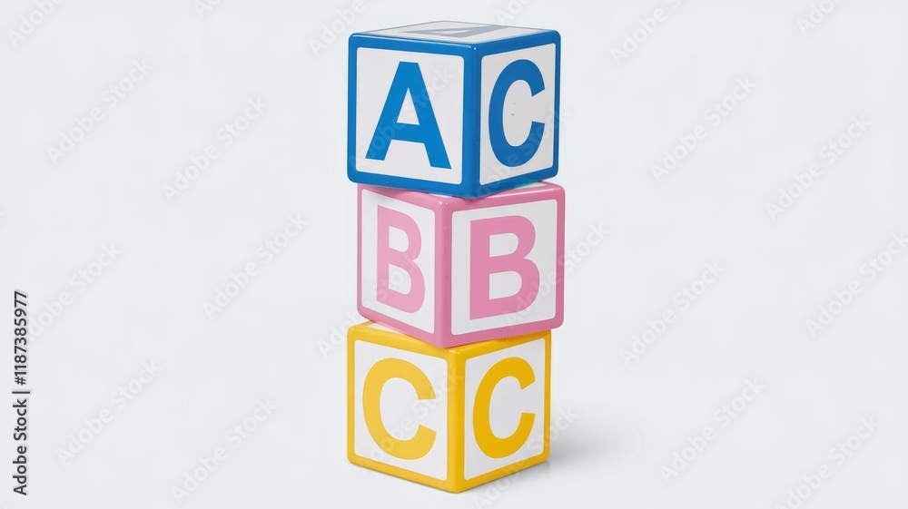 Stack of colorful alphabet blocks, showing letters A, B, and C. Learning and education. Stack of colorful alphabet blocks, showing letters A, B, and C. Learning and education.