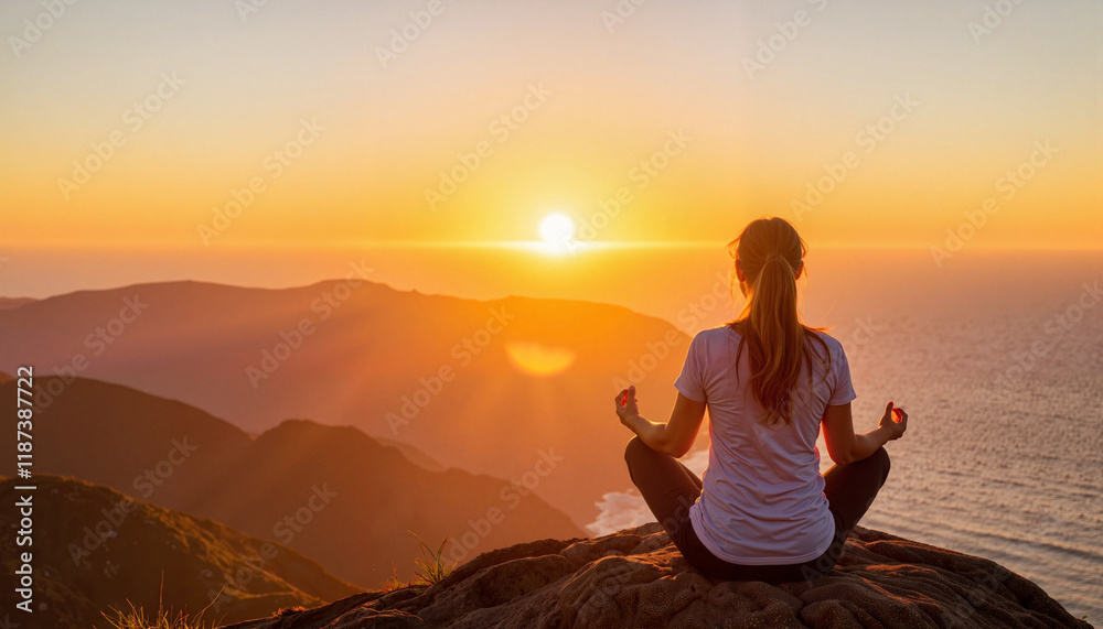 Serene yoga practice at sunrise overlooking ocean, inner harmony Serene yoga practice at sunrise overlooking ocean, inner harmony