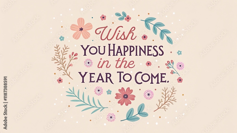 Wishing happiness for the coming year a heartfelt celebration of joy greetings and new beginnings in a whimsical floral design Wishing happiness for the coming year a heartfelt celebration of joy greetings and new beginnings in a whimsical floral design