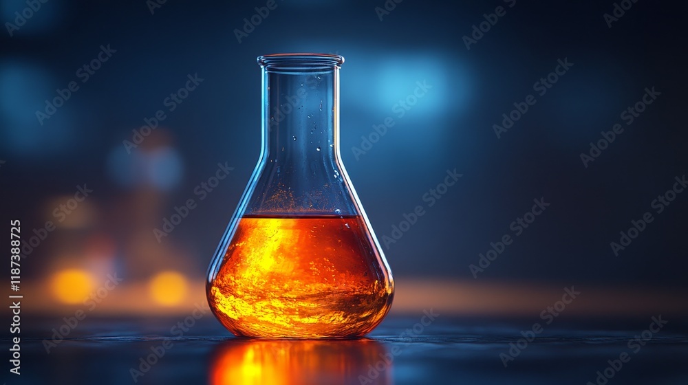 A glass beaker filled with a yellow liquid A glass beaker filled with a yellow liquid