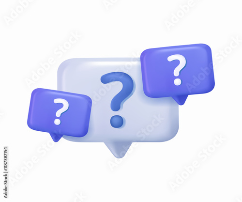 Question bubbles 3D icon. Ask help sign. Faq questionnaire symbol. Quality design element. 3D style question bubbles icon. Realistic UI icon. Vector