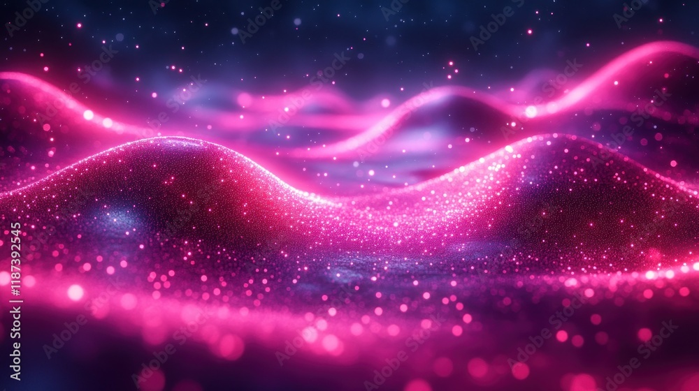 Pink glitter waves flow in dark space, abstract background. Pink glitter waves flow in dark space, abstract background.