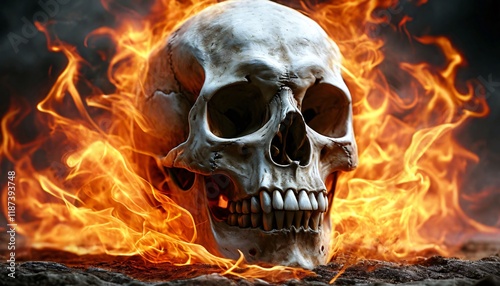 A skull with tongues of flame.