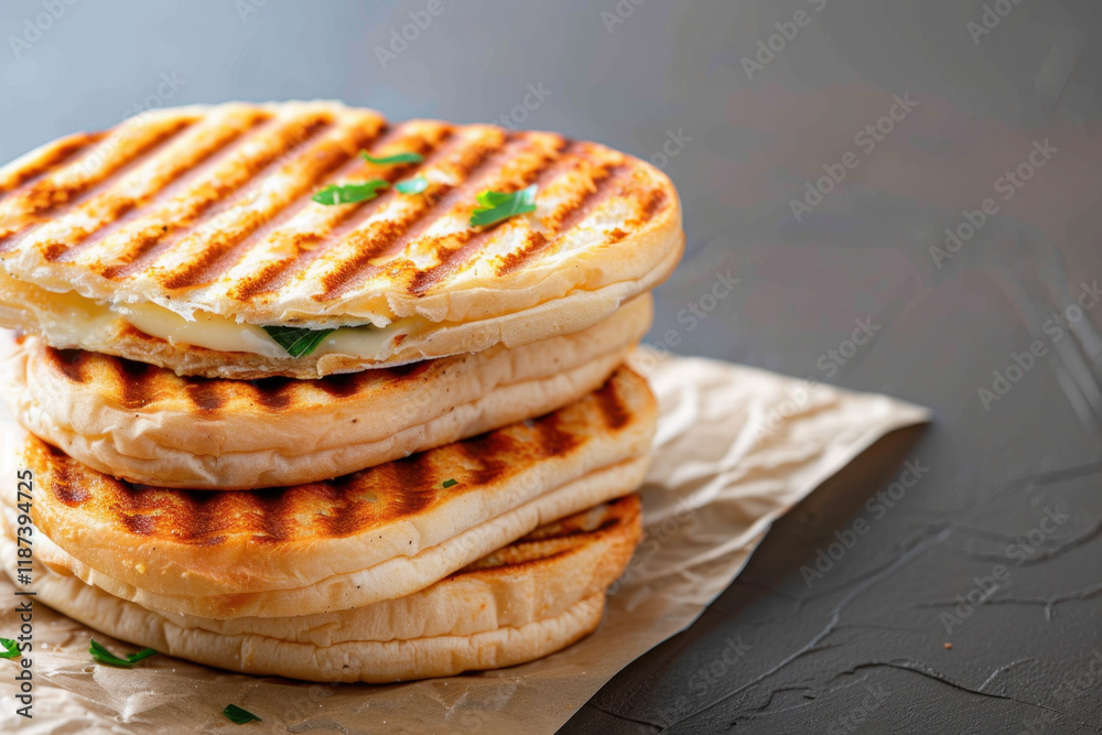 custom made wallpaper toronto digitalA stack of golden grilled flatbreads filled with melted cheese and garnished with fresh parsley, served on parchment over a dark textured surface.