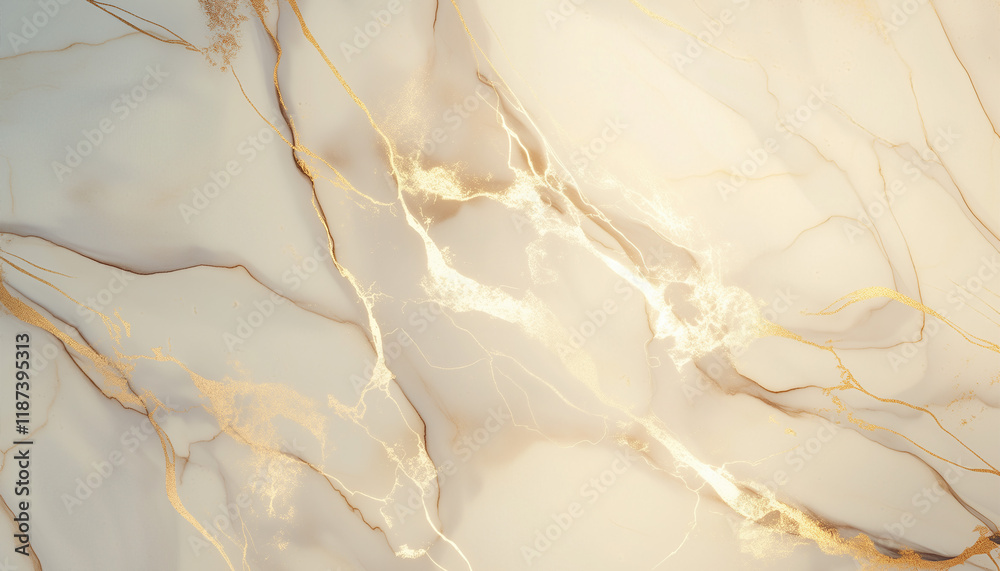 Fototapeta premium Soft, white marble texture with gold veins, polished stone backgroung, fluid surface