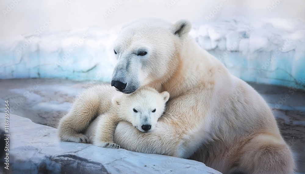 Heartwarming Arctic Love: Polar Bear Mother and Cub Cuddle Heartwarming Arctic Love: Polar Bear Mother and Cub Cuddle