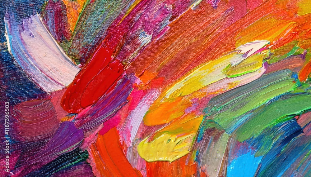 Obraz premium Vibrant and Textured Oil Painting Showcasing an Abstract Artwork with Intricate Brushstrokes, Exuding Energy and Emotion.