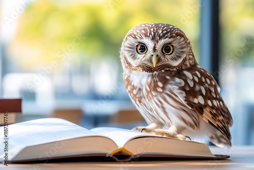 Wallpaper Mural Owl perched on book, cafe, autumn, studying Torontodigital.ca