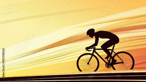   A man cycling on a road under an orange-yellow sky during sunset