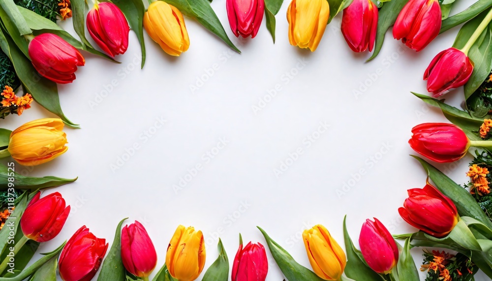 Tulips as a frame on white background. Valentine's Day. Tulips as a frame on white background. Valentine's Day.
