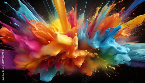 Vibrant and Expressive Colorful Explosion of Paints on Transparent Background, Showcasing a Symphony of Colors and Textures photo