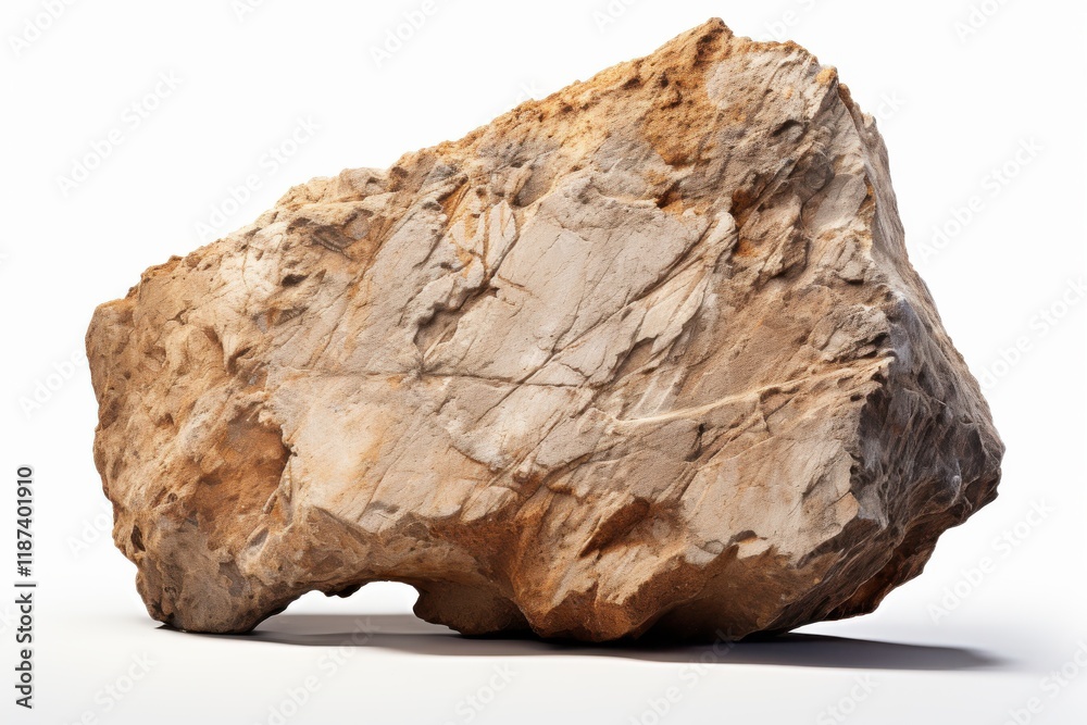 Large weathered rock with a rough surface and natural texture displayed against a plain background for educational purposes Large weathered rock with a rough surface and natural texture displayed against a plain background for educational purposes