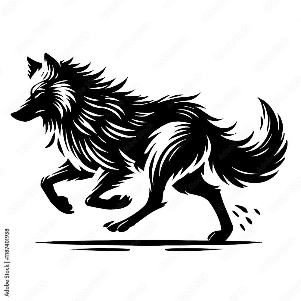 Obraz premium art and illustration, logo, icon, run wolf vector black and white