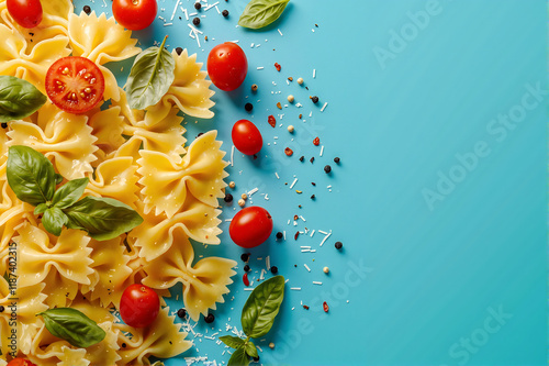 Delicious Farfalle Pasta with Blue Background