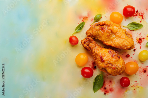 Delicious Fried Chicken on Soft Watercolor Canvas