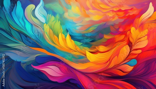 Wallpaper Mural Vibrant Landscape Painting of a Colourful Nature Scene, Featuring Rich Textures and Bold Brushstrokes that Evoke the Beauty and Exuberance of Multihued Flora and Fauna. Torontodigital.ca