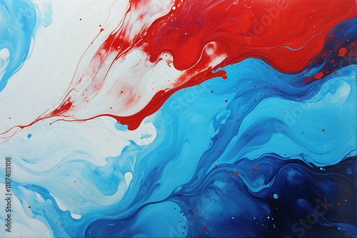 Red, White, and Blue Acrylic Fluid Art Abstract Background