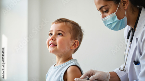 Pediatrician Giving Vaccine to Young Boy photo