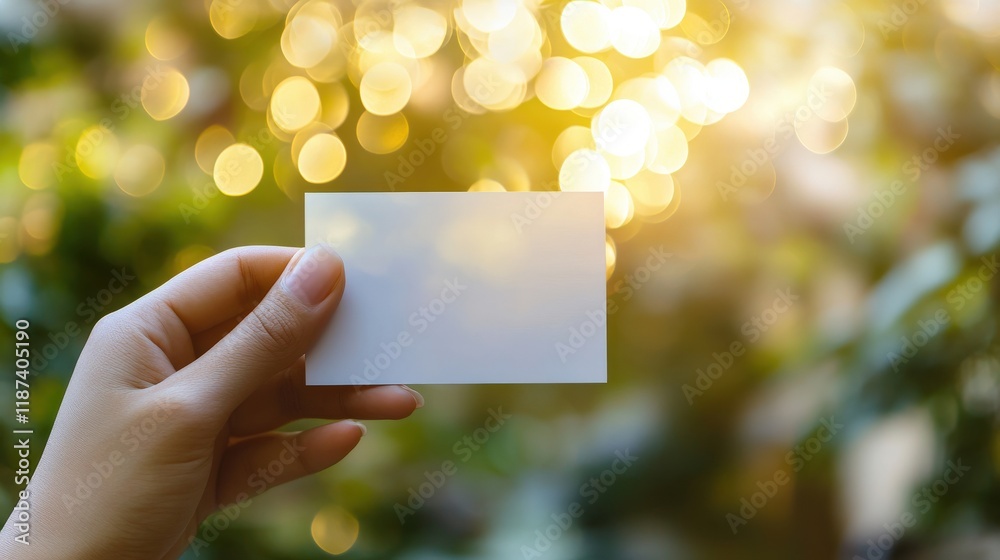 A Hand Holds A Blank White Business Card A Hand Holds A Blank White Business Card