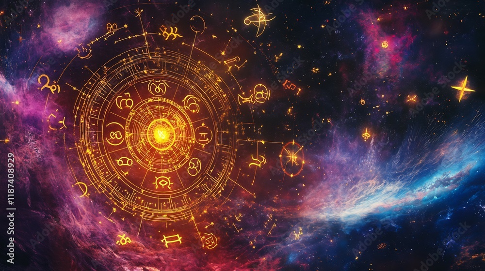 Obraz premium Vibrant scene of fixed sign highlighting stability cosmic harmony within their archetypes