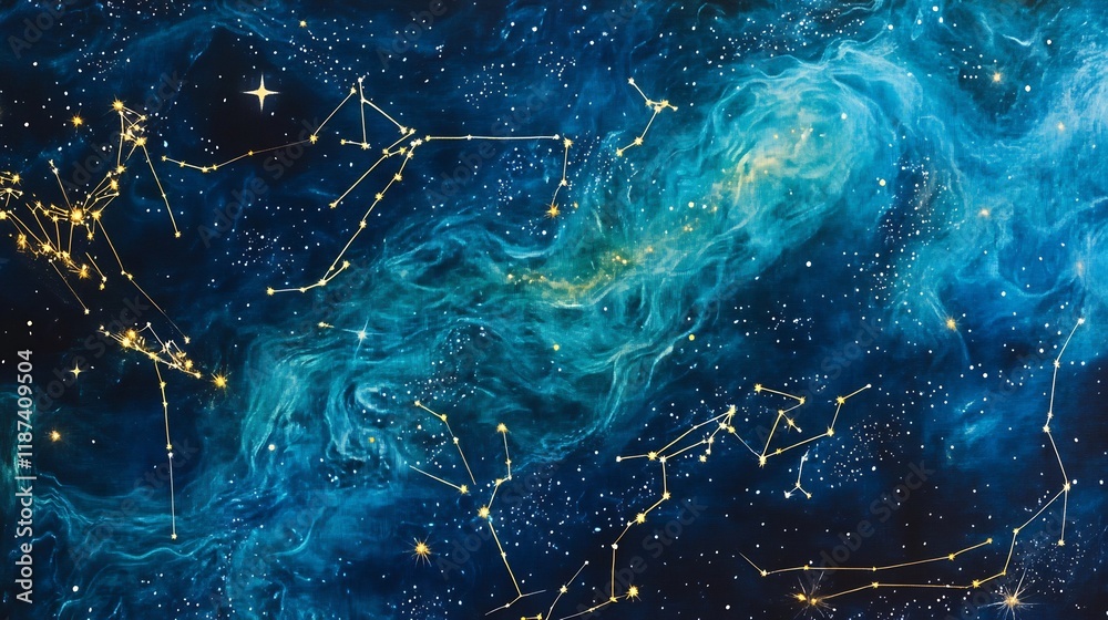 Vibrant representation of celestial navigation featuring constellation starry sky mystical guidance Vibrant representation of celestial navigation featuring constellation starry sky mystical guidance