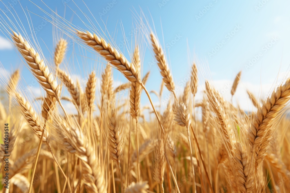 Golden wheat sways under a clear blue sky at harvest time in a rural field Golden wheat sways under a clear blue sky at harvest time in a rural field