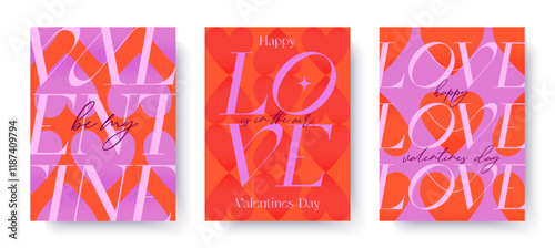 Valentines Day romantic illustrations.Modern typography banner templates.Romantic greeting posters with hearts pattern backgrounds.Trendy vector concepts for prints,invitations,ad,covers,promo offers.