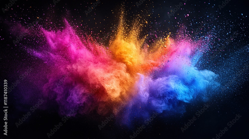 Obraz premium Colorful explosion of powder paint in artistic display studio setting abstract art vibrant environment dynamic viewpoint
