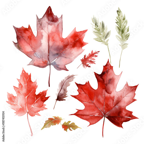 Canadian Nature Clipart Maple Leaves Forest Scene Watercolor Wildlife Landscape Seasonal Mountain Vistas,soft,vintage,historic,classic,elegant,clipart,sticker,advertising,travel,explore,promotion