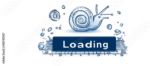 snail is a cute animal inscription "loading" 